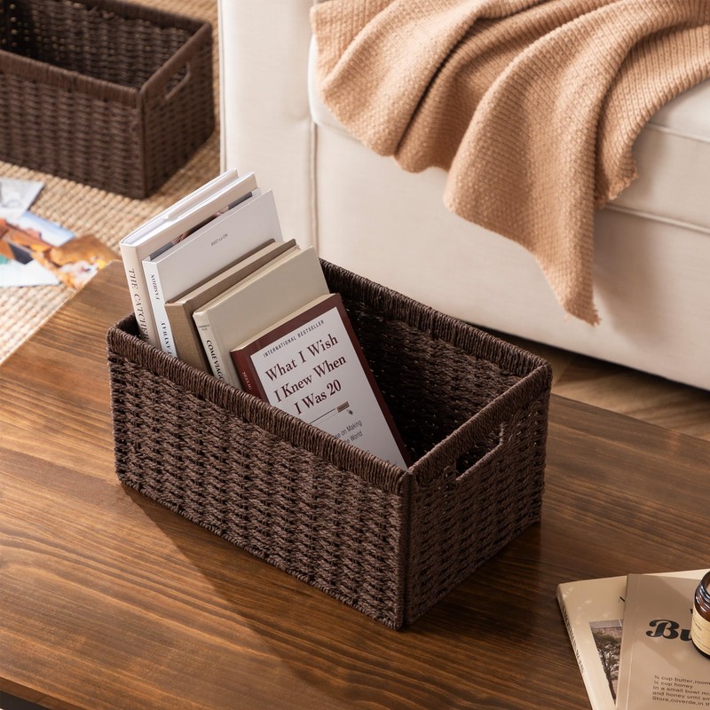 UBBCARE 3 Pack Wicker Basket, 13.4L×8.3H×7.1W inch Woven Paper Rope