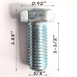 Shoup 5/8-11 X 1-1/2 Hex Head Cap Screws Grade 5 Zinc Plated Set of 10 pcs Bolt