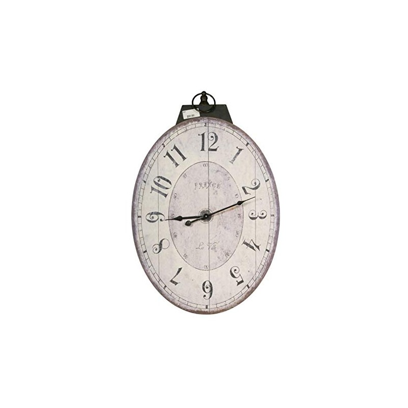 Benjara Distressed Oval Shape Wooden Wall Clock with Ring Hanger,
