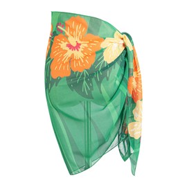 Girls Green Floral Chiffon Sarong Swimsuit Cover Up - Beach Wrap Bathing Suit CoverUp,One Size,Orange flowers