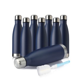 MEWAY 17oz Sport Water Bottle 8 pack Vacuum Insulated Stainless Steel Sport Water Bottle Leak-Proof Double Wall Cola Shape Water Bottle, Keep Drinks Hot & Cold (Navy, 8 pack)
