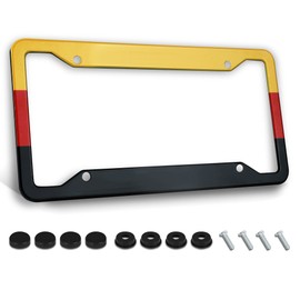 German Flag License Plate Frame Quality Metal Aluminum Patriotic Black Car Cover Tag Holder Frames with 4 Holes and Screws 12 x 6 Inch Decoration for US Vehicles Standard Perfect for Women Men