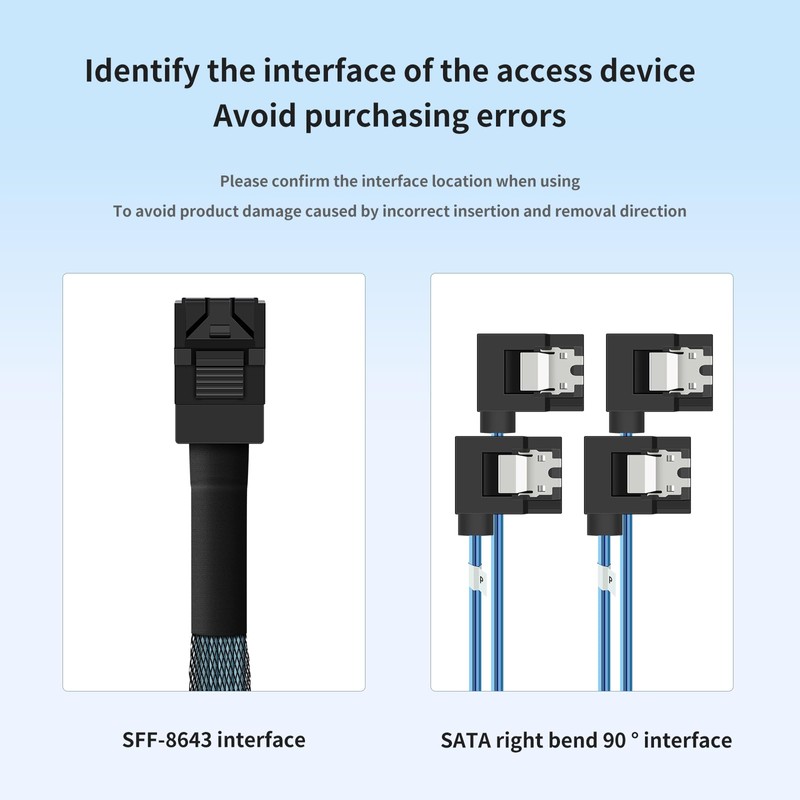 Buacoz 2Pack SFF-8643 to 4X SATA 90-Degree Right-Angle Adapter Cable