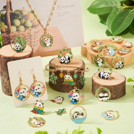 PandaHall 24pcs Panda Enamel Charms Pendants Bamboo Dangle Charms Connector Link Charms for DIY Crafts Necklace Bracelet Earring Jewelry Making