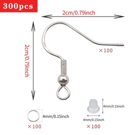 100PCS/50Pairs 925 Sterling Silver Earring Hooks,Ear Wires Fish Hooks,300pcs Hypoallergenic Earring Making kit with Jump Rings and Clear Rubber Earring Safety Backs