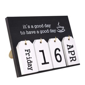 Notakia Perpetual Flip Calendar Wooden Desk Calendar - Vintage Date Blocks for Desk, with Month & Day Display, Wooden Block Calendar for Home Office Accessories (Flip Black)