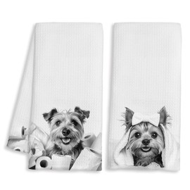 BAYOGITA Funny Yorkshire Terrier Decor Bathroom Hand Towels Gifts, Yorkshire Terrier Yorkie Gifts for Women, Cute Yorkie Dog Hand Towels for Kids Bathroom Washroom Restroom, 16x24 Inch Set of 2
