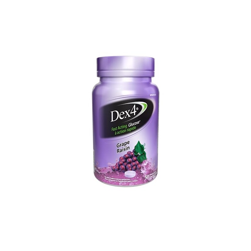 Dex4 Glucose Tablets, Grape, 50 Count Bottle, Each Tablet Contains