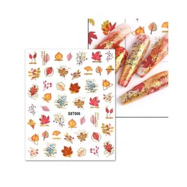 Autumn Leaf Maple Nail Sticker Geometric Lines Fall Leaves Nail Sticker S8 T006 Nail Wraps Stickers Manicure Supplies for Women Nails Full Long Lasting Easy Apply and Remove