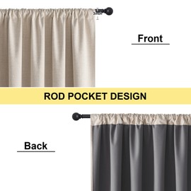 NICETOWN Natural Faux Linen 100% Blackout Curtains, 2 Panels Set, 52 x 84 Inch, Rod Pocket Thermal Insulated Room Darkening Drapes for Bedroom, Living Room, Nursery, Farmhouse Decor, Noise Reducing
