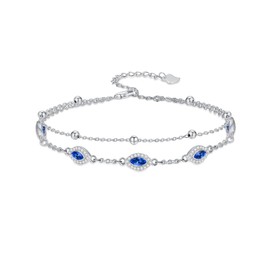 Wildari Evil Eye Sapphire Birthstone Charm Link Bracelet 925 Sterling Silver Evil Eye Bracelet with September Birthstone Birthday Jewelry Gifts for Women Mom Her,Chain Length 7"+2" Extend
