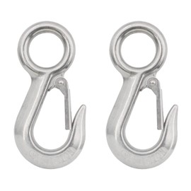 2PCS Crane Swivel Hook,Grab Hook,Clevis Slip Hook, TTZEZE 304 Stainless Steel Lifting Hook Spring Hook with Round Eyelet, Heavy Duty Boat Hook Fast Eye Safety Snap Hook Rigging Accessory (0.5 TON)