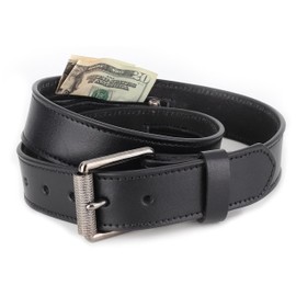 Men’s Money Full Grain leather Belt, Hidden zipper Pocket, USA,classic black,MB10,size 34