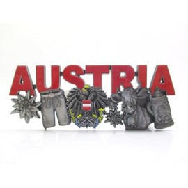 Österreich Magnet Metall Souvenir Lederhose Kuh Wappen Edelweiss Big Letter