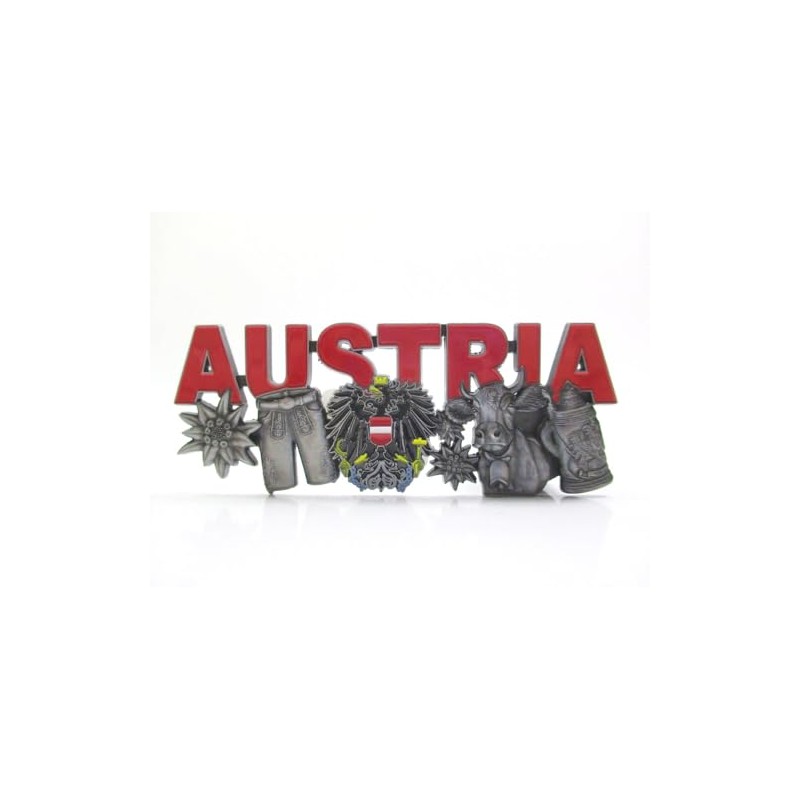 Österreich Magnet Metall Souvenir Lederhose Kuh Wappen Edelweiss Big Letter