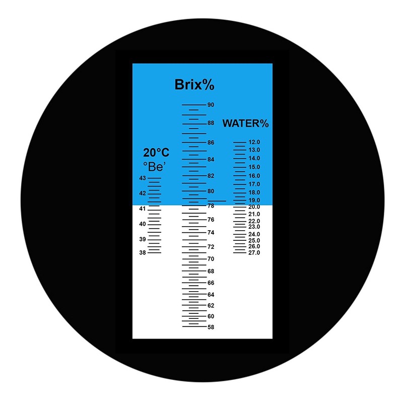 Honey Brix Tri-Scale Refractometer with ATC - Measures 58-90% Brix,