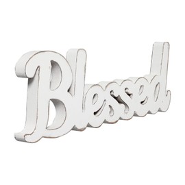 Sintosin Rustic White Wooden Blessed Sign for Tabletop 15 Inch, Wall Hanging Farmhouse Blessed Signs for Home Decor, Handmade Thanksgiving Signs Decor, Christmas Signs for Living Room Entryway