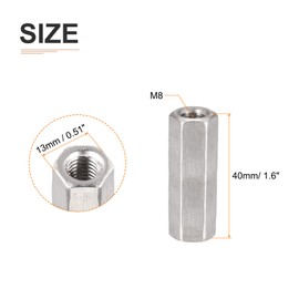DTGN M8x40mm(DxL) - Hex Standoff Spacer Nuts -2Pack- Good for Electronic Machine - 304 Stainless Steel Coupling Screws