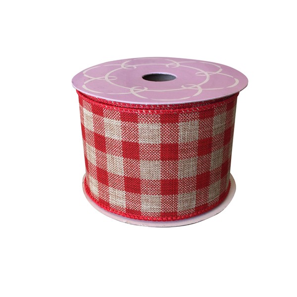 Red Gingham Wired Christmas Ribbon - 2 1/2" x 10