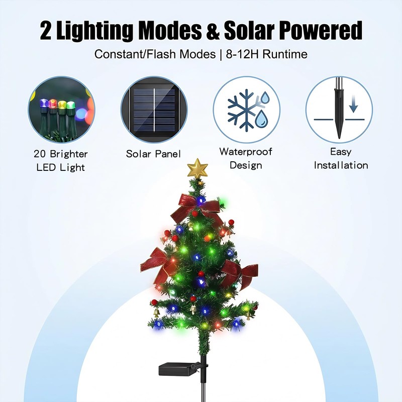 2 Pack 2.5 FT Solar Christmas Tree Outdoor Decoration, Waterproof