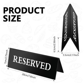 6 Pieces Table Top Reserved Sign Table Signs Reserved Seating Signs Double Sided Table Tent Sign for Wedding Restaurant Family Ceremony Events (White Words Black Background,7.8 x 2.75 Inches)