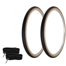 PRO+ Pair of Bicycle TIRE 700 X 38 Black/Gum SIDEWALL (2) Tires W/Tubes 60MM Presta Valve G-5001