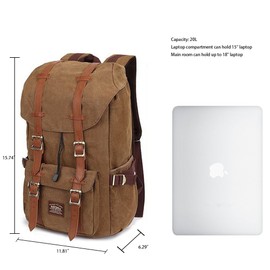 KAUKKO Travel Laptop Backpack, Outdoor Rucksack, Causal backpack Fits 15.6"(Canvas Brown)