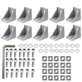 Mounting Material Angle Fixing, Aluminium Profile 20 x 20 and 30 x 30 Angle Connectors Corner Connector Wall Bracket 90 Degree Angle Grid for Strut Profile Angle Wall Bracket (10 Pieces 20 x 20)