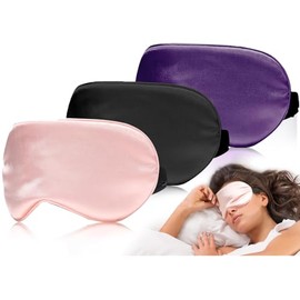 Antifaz para Dormir de 3 Piezas, Mascarilla para dormir, Anti-Luz Mascara Dormir,mascarilla de seda 100 natural pura con cinturón de sueño ajustable, 
