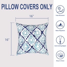 Melody Elephant Outdoor/Indoor Throw Pillow Covers Set of 2, All Weather Square Pillow Cases 16x16 Inch, Patio Cushion Pillow of Home Furniture Use, Boho Geometry Blue
