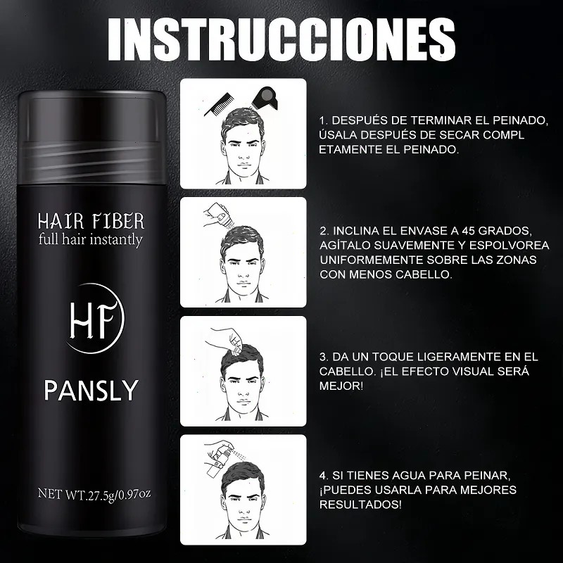 Polvo De Fibra Capilar Negro Cubre Raz De Cabello Calvicie