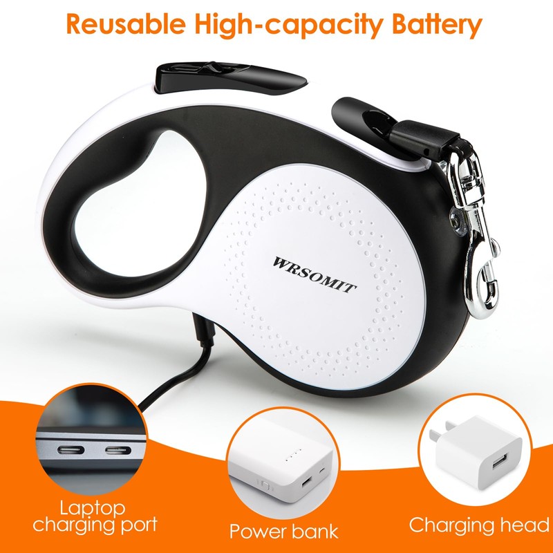 WRSOMIT Retractable Dog Leash with Chew Proof Cable and LED