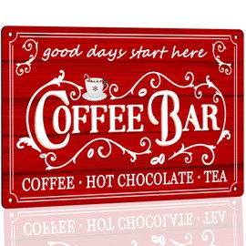 Vintage Coffee Bar Sign Kitchen Coffee Bar Wall Decor Christmas Coffee Metal Signs Tea Bar Accessories Hot Chocolate Tin Sign Home Coffee Corner Decor Items Hot Cocoa Station Sign 8 x 12 Inch