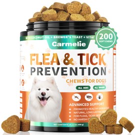 Carmelie Flea and Tick Prevention for Dogs - 200 Soft Chewables Natural Dog Flea and Tick Support - Oral Flea Supplement for All Breeds & Size Dogs, Puppy Flea Protection - Duck Flavor