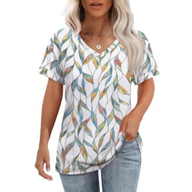WEESO Summer Tops for Women 2025 Cute Floral T Shirts Dressy Casual Tshirts Shirts Luxury Women Fashion Floral Multi Leaf XL