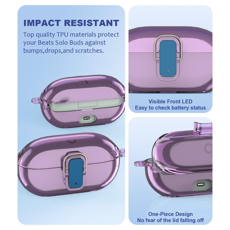 Transparent Case Compatible with Beats Solo Buds (2024) with Carabiner