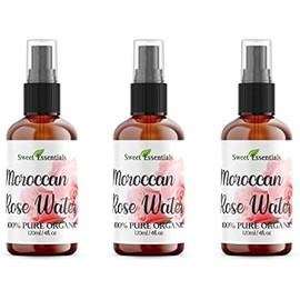 Pack of 3 Premium Organic Moroccan Rose Water - 4oz W/Sprayer - Imported From Morocco - 100% Pure (Food Grade) No Oils or Alcohol - Rich in Vitamin A & C Perfect for Hydrating & Rejuvenating Your Skin