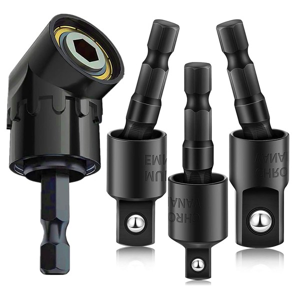 CIGOTU Right Angle Drill Adaptor,4-in-1 Impact Drill Bit Extension,360° Rotatable