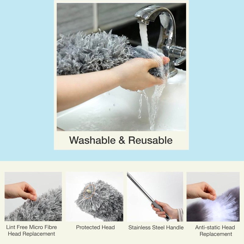 Knight Telescopic Extendable Feather Duster with 1.6m Stainless Steel Handle
