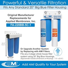APPLIED MEMBRANES INC. Whole House Water Filter Replacement Filter Cartridge Set | 2 Stage 4.5” x 20” Sediment and Carbon Block Filters | Fits 20-inch Housings