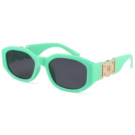 COASION Irregular Trendy Rectangle Sunglasses Women Vintage Fashion Design UV Protection Sun Glasses (Green/Grey)