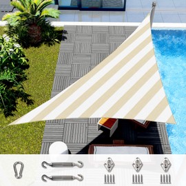 Windscreen4less 11' x 17' x 20' Sun Shade Sail Right Triangle Outdoor Canopy Cover with Hardware Kit UV Block for Backyard Porch Pergola Deck Garden Patio Pool (Beige White Strip)