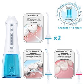 TUREWELL FC1591 Oral Irrigator Wireless Electric with 3 Modes and 5 Nozzles Water Flosser IPX7 Waterproof USB Charging 300 ml Oral Irrigator Water Flosser for Home Travel