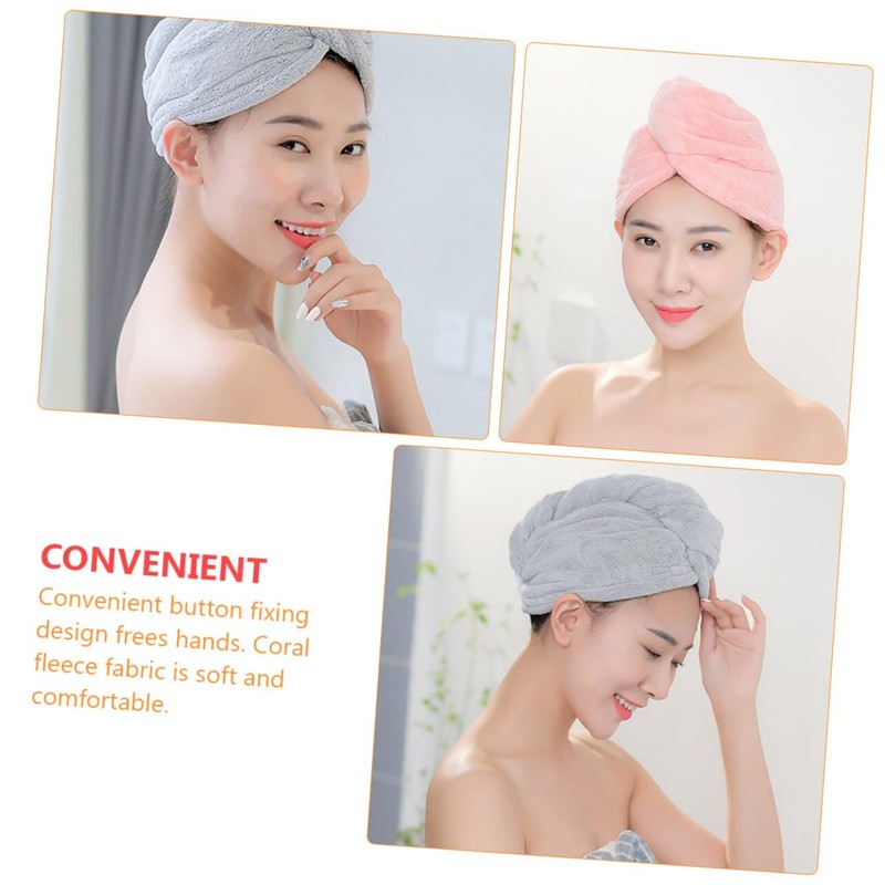 SHOWERORO Hair Turban Towel Wrap 2pcs Absorbent Coral Fleece Dry