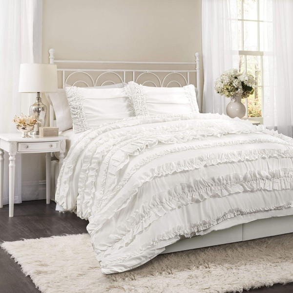 Lush Decor Belle 4 Piece Ruffled Shabby Chic White Comforter