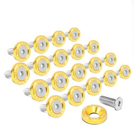 Auto Dynasty Gold 20 Pcs 20mm Wide Anodized Aluminum Fender Washers Bolts Screws Dress Up Kit M6 X 1.0