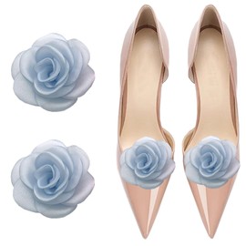 NiceYnn 2pcs Decoration Removable Shoe Buckle, Charms Rhinestone Crystal Pearl Rose Flower Bowknot Shoe Clips for Women Lady Girls Bridal Wedding Party Purse Rose Light Blue