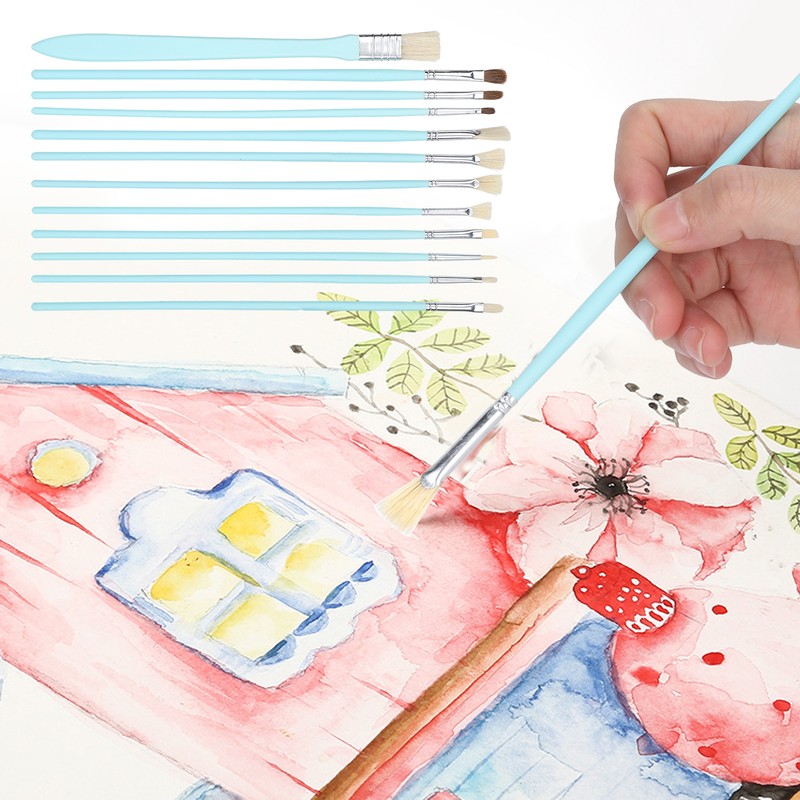 12Pcs Art Paint Brushes Drawing Fan Shaped Artist Brush Long