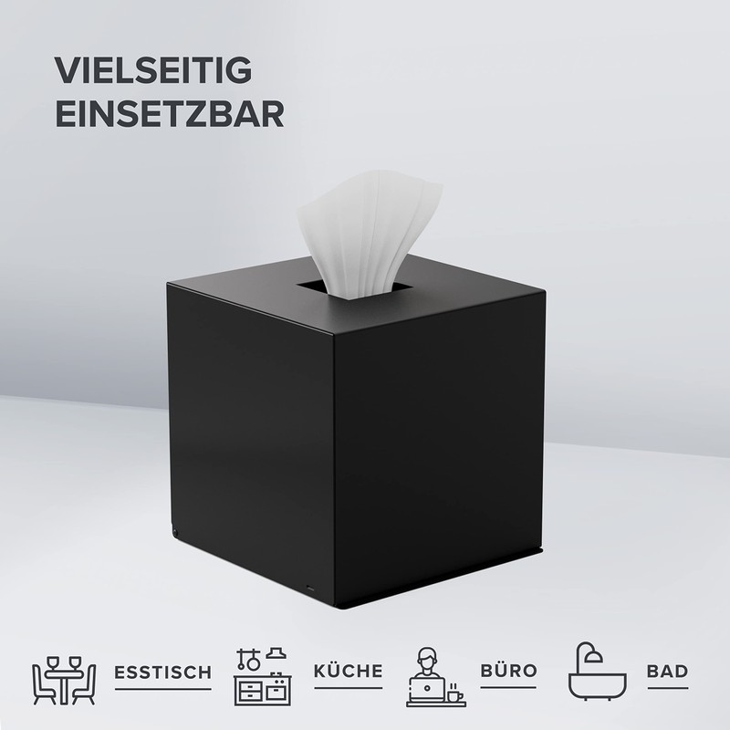 ovimar Teksmona Square Cosmetic Tissues Box, Stainless Steel, Matte Black,