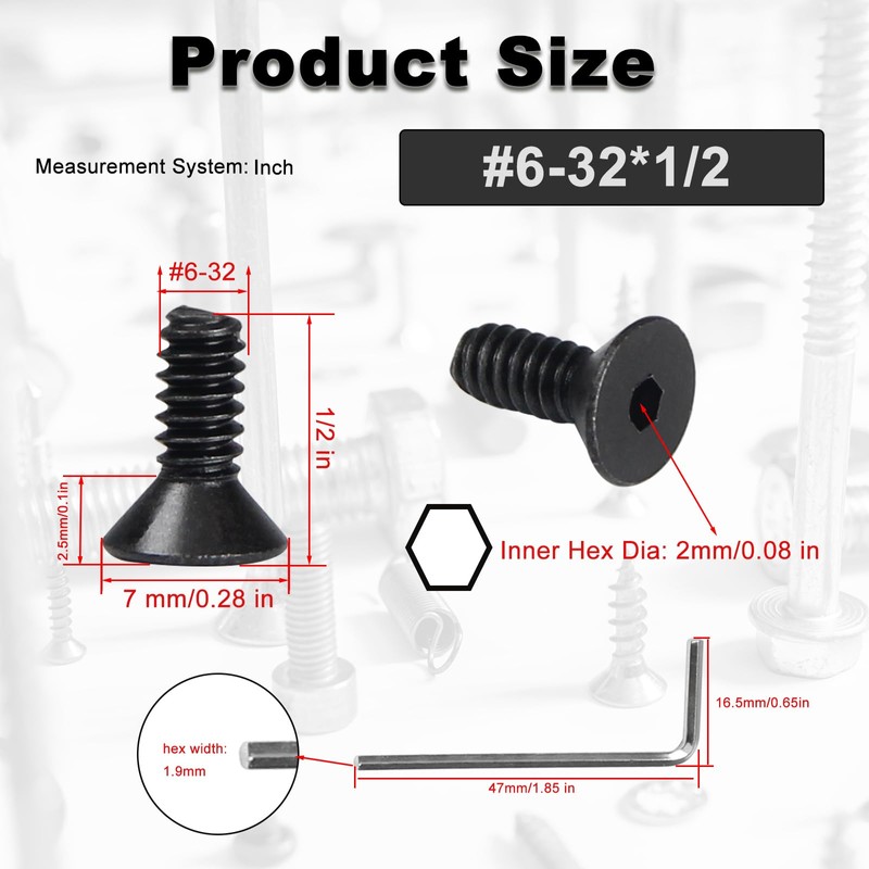 50pcs #6-32x1/2 Flat Head Socket Cap Screws, Sight Scope Screw